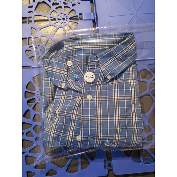 Arrow Button Front Shirt, Men's Size LT,‎ Blue Plaid Short Sleeves, Cotton Blend - Picture 7 of 7